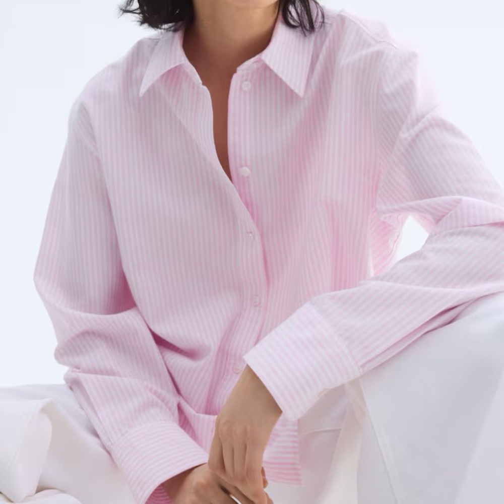 H&M Oxford Shirt in Light Pink Stripe - size L - NWT